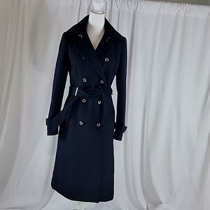 Tommy Hilfiger Size XS, Navy Blue Wool-Blend Trenchcoat
